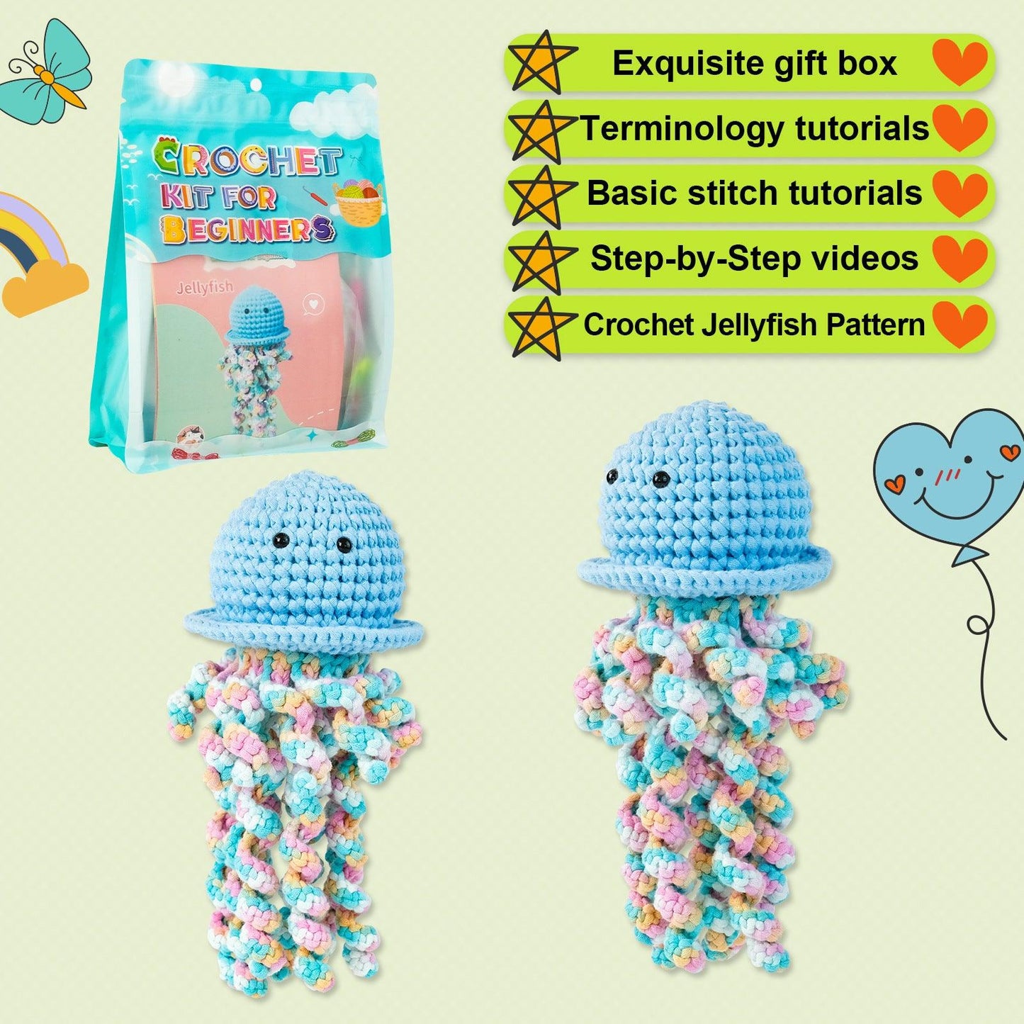 Beginners Crochet Kit-Colorful jellyfish - Dynamic Frog