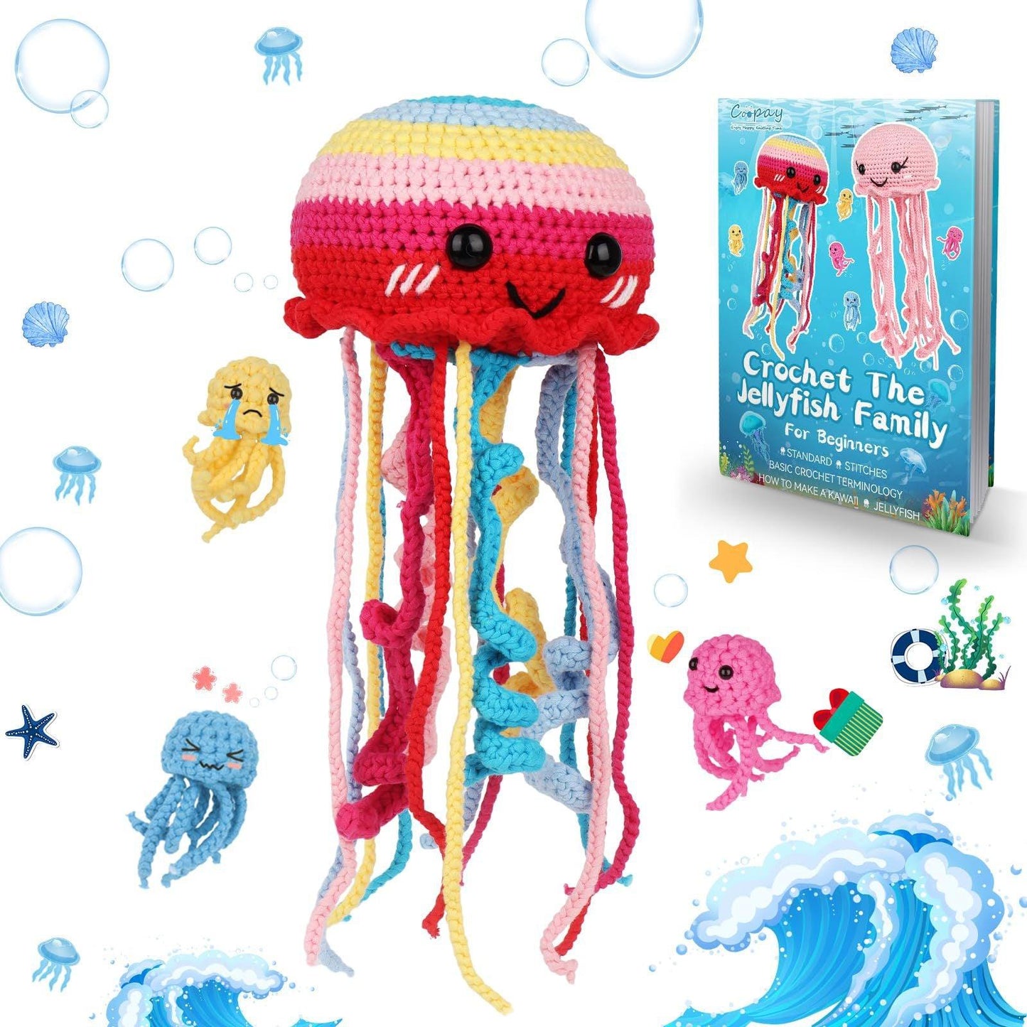 Beginners Crochet Kit-Colorful jellyfish - Dynamic Frog