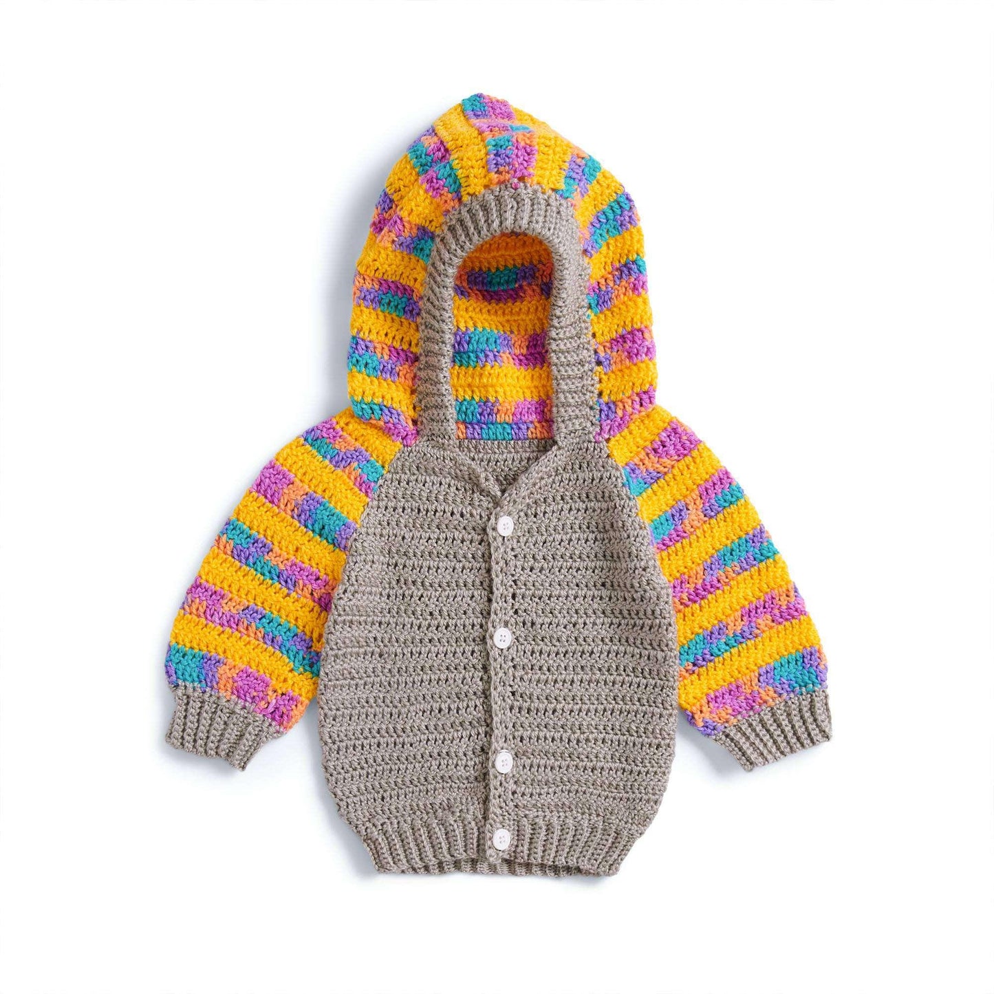 Bernat Crochet Candy Stripes Hooded Cardigan