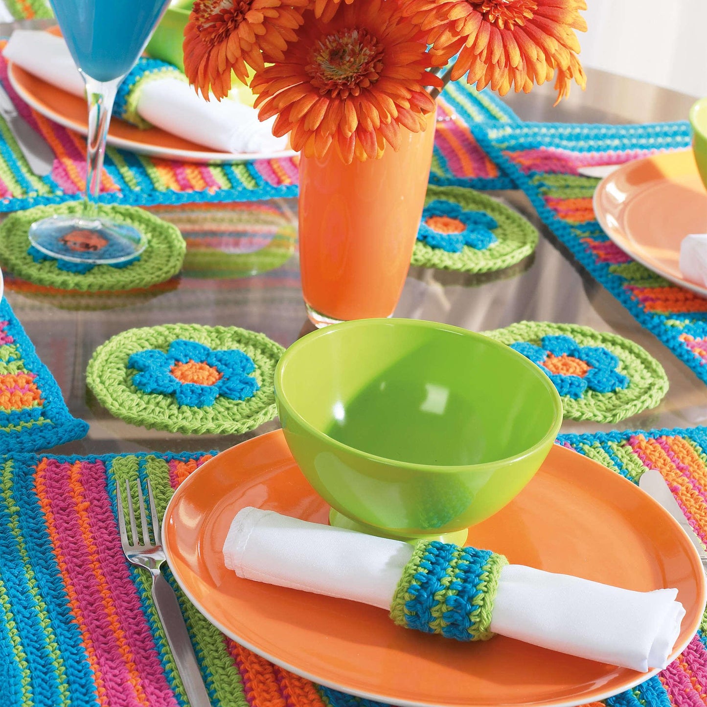 Bernat Crochet Striped Table Setting