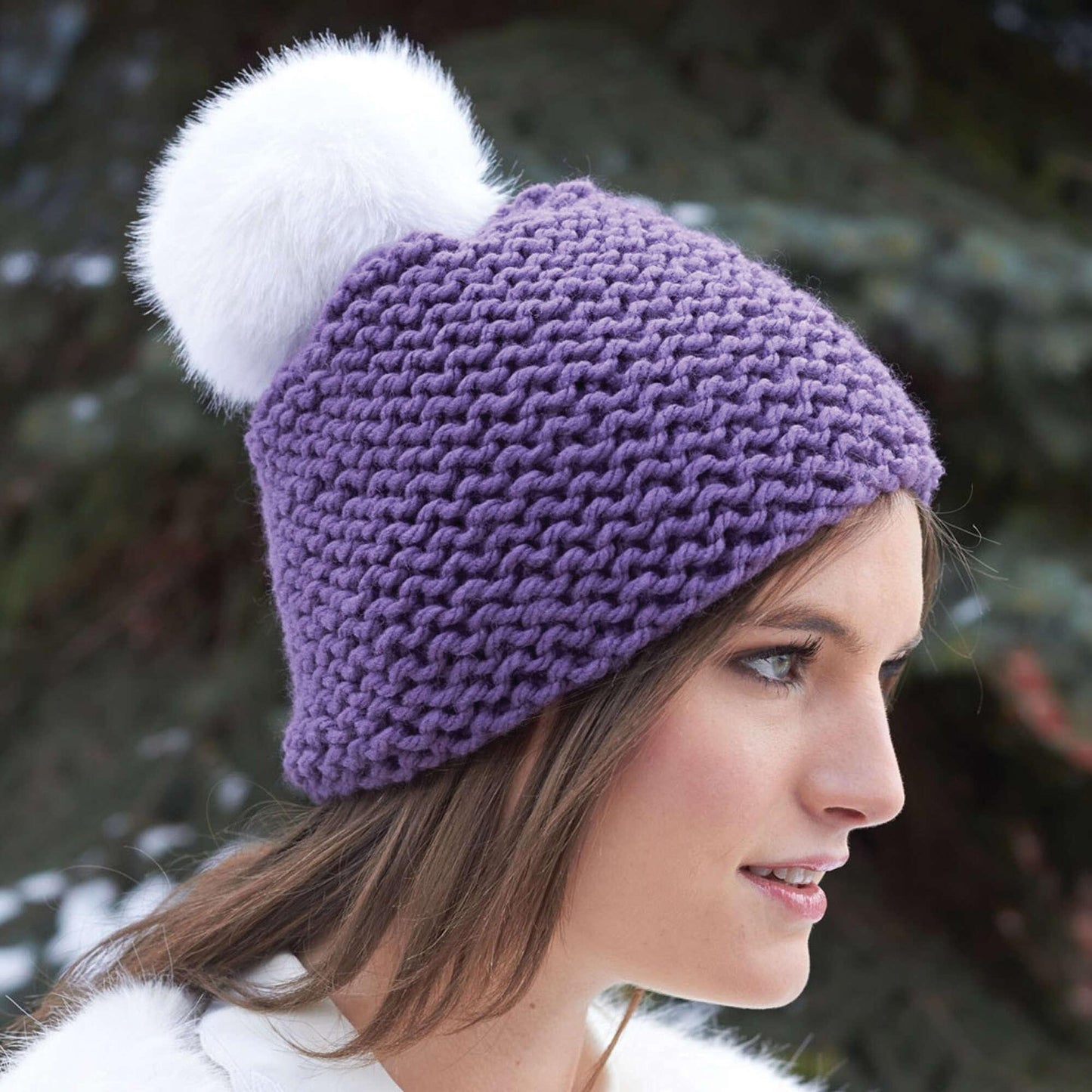 Bernat Knit Garter Stitch Pompom Hat