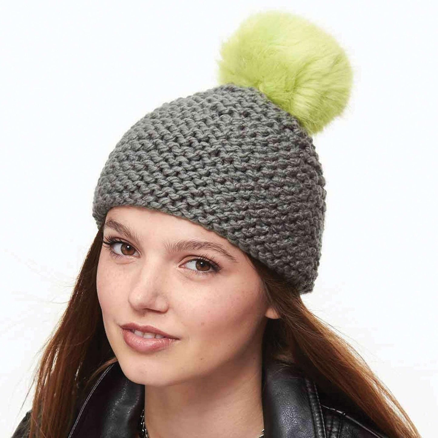 Bernat Knit Garter Stitch Pompom Hat