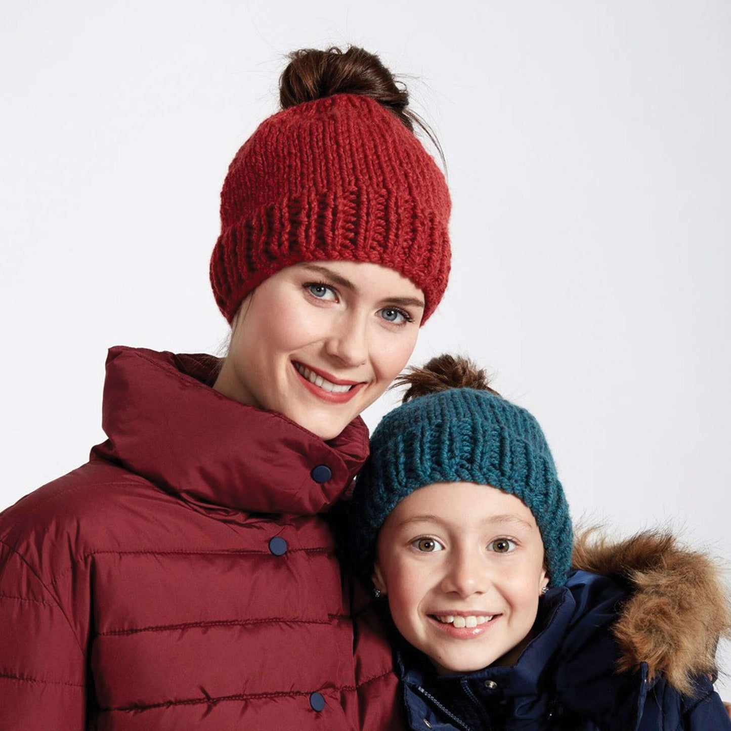 Bernat Family Fun Messy Bun Knit Hats