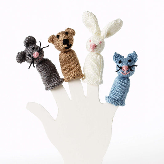 Bernat Knit Bear, Bunny, Kitty And Mouse Finger Puppet