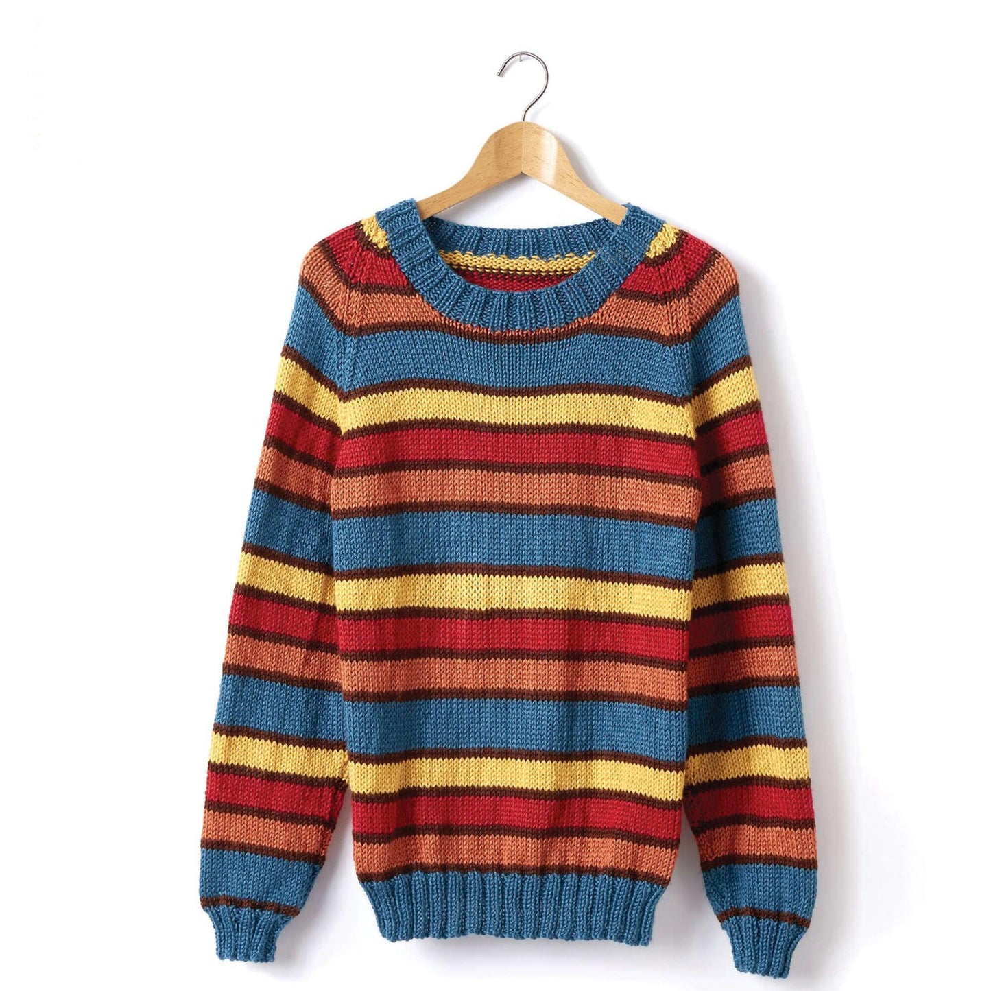 Caron Adult Knit Crew Neck Striped Pullover