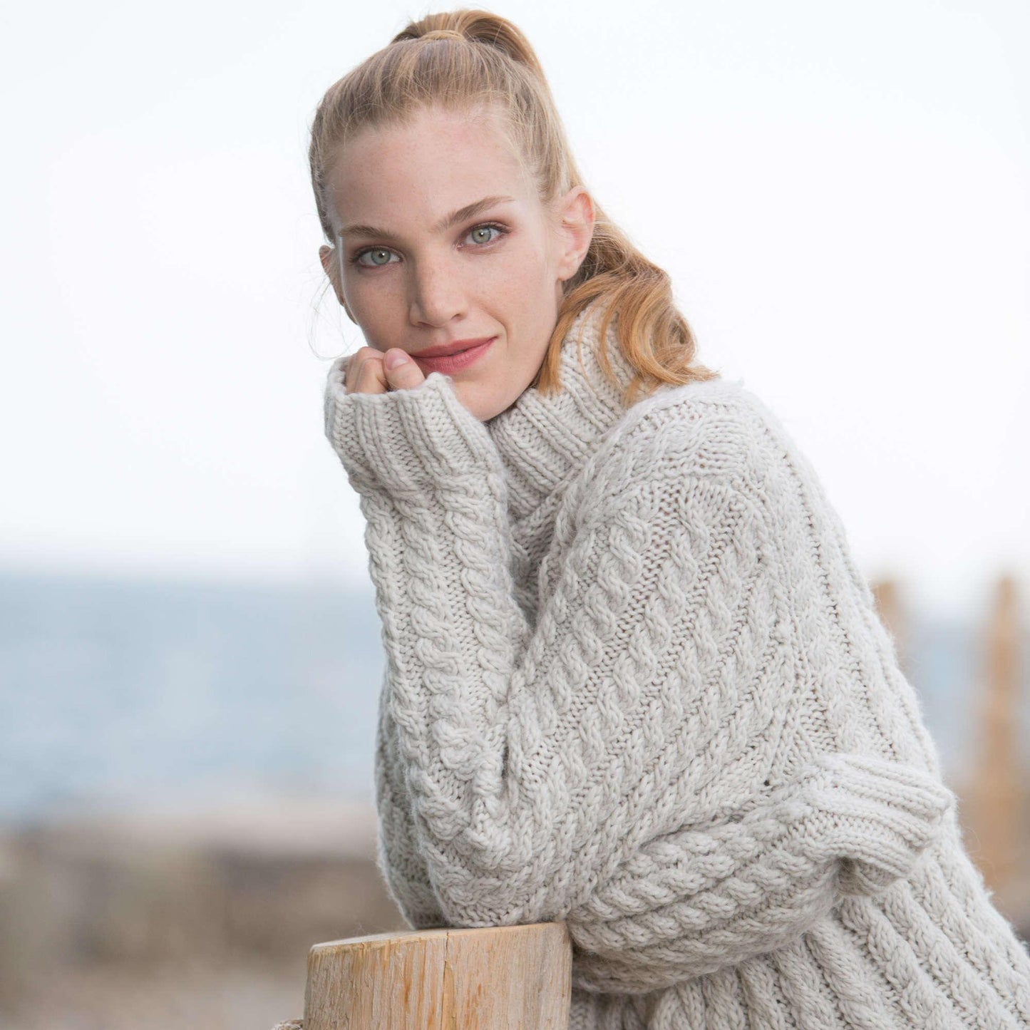 Patons Split Hem Cable Knit Pullover