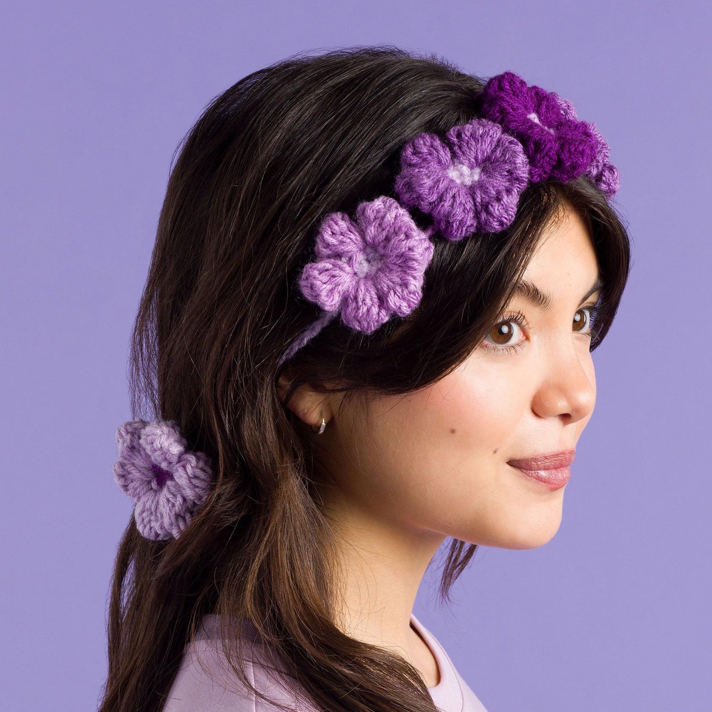 Red Heart Puffy Flower Crochet Hairband & Hair Clips