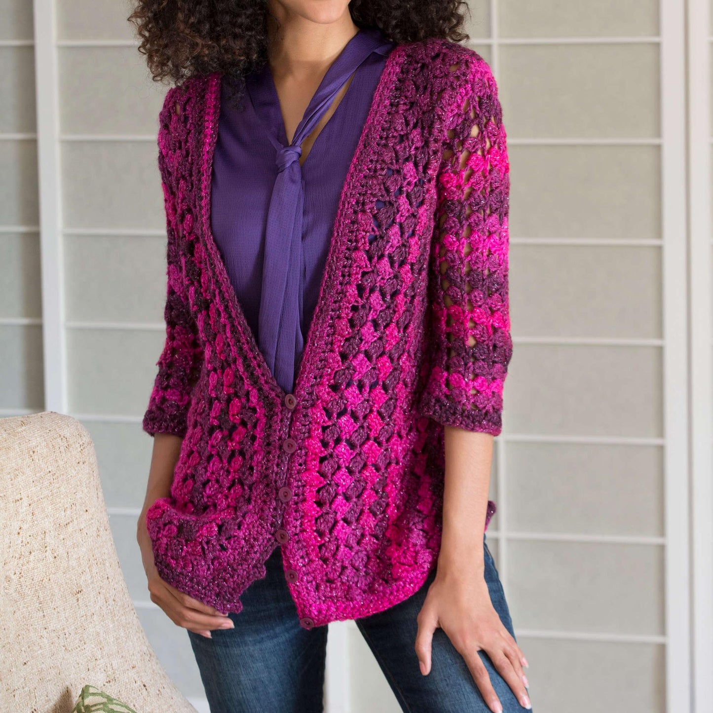 Red Heart Lacy Crochet Cardigan