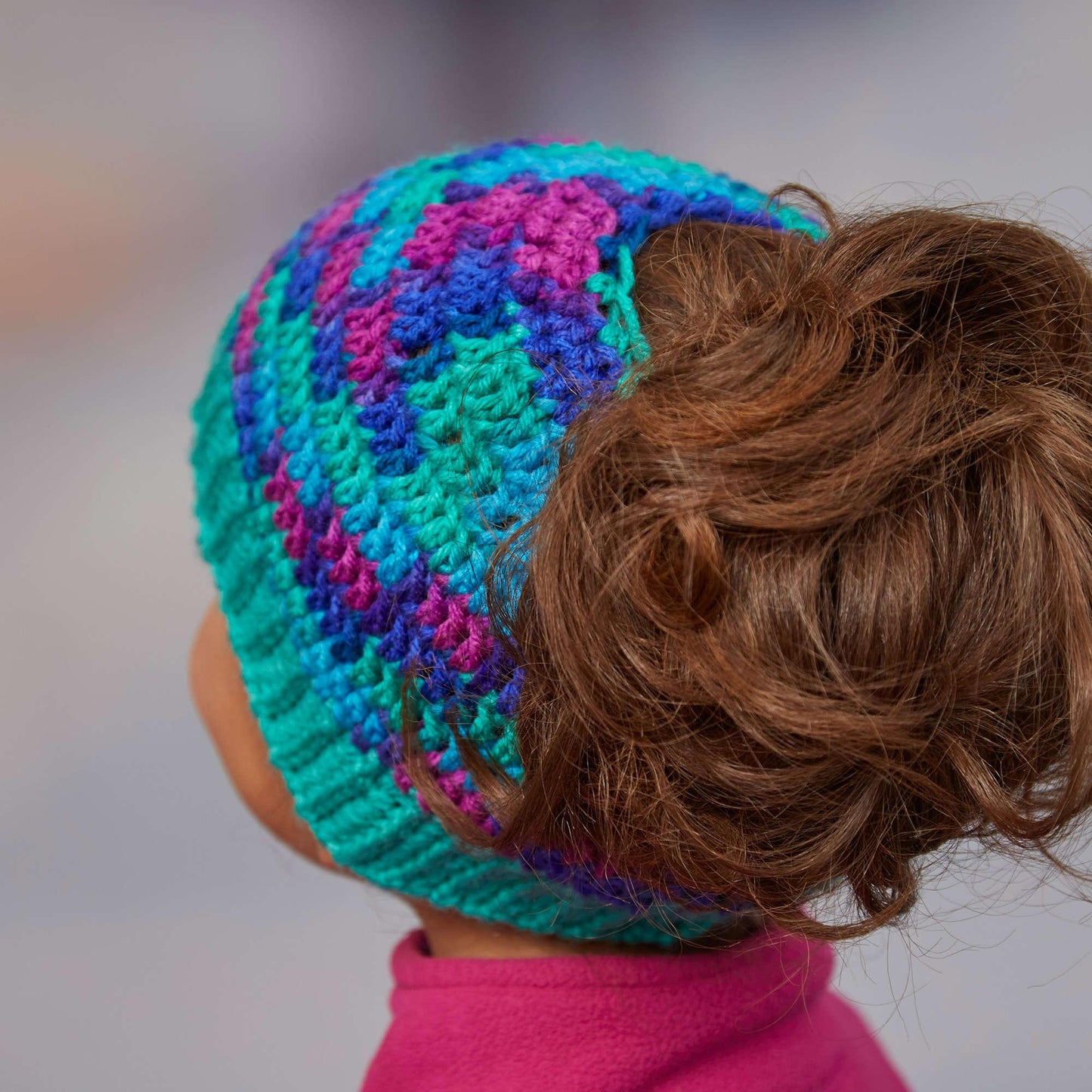 Red Heart Messy Bun Crochet Hat