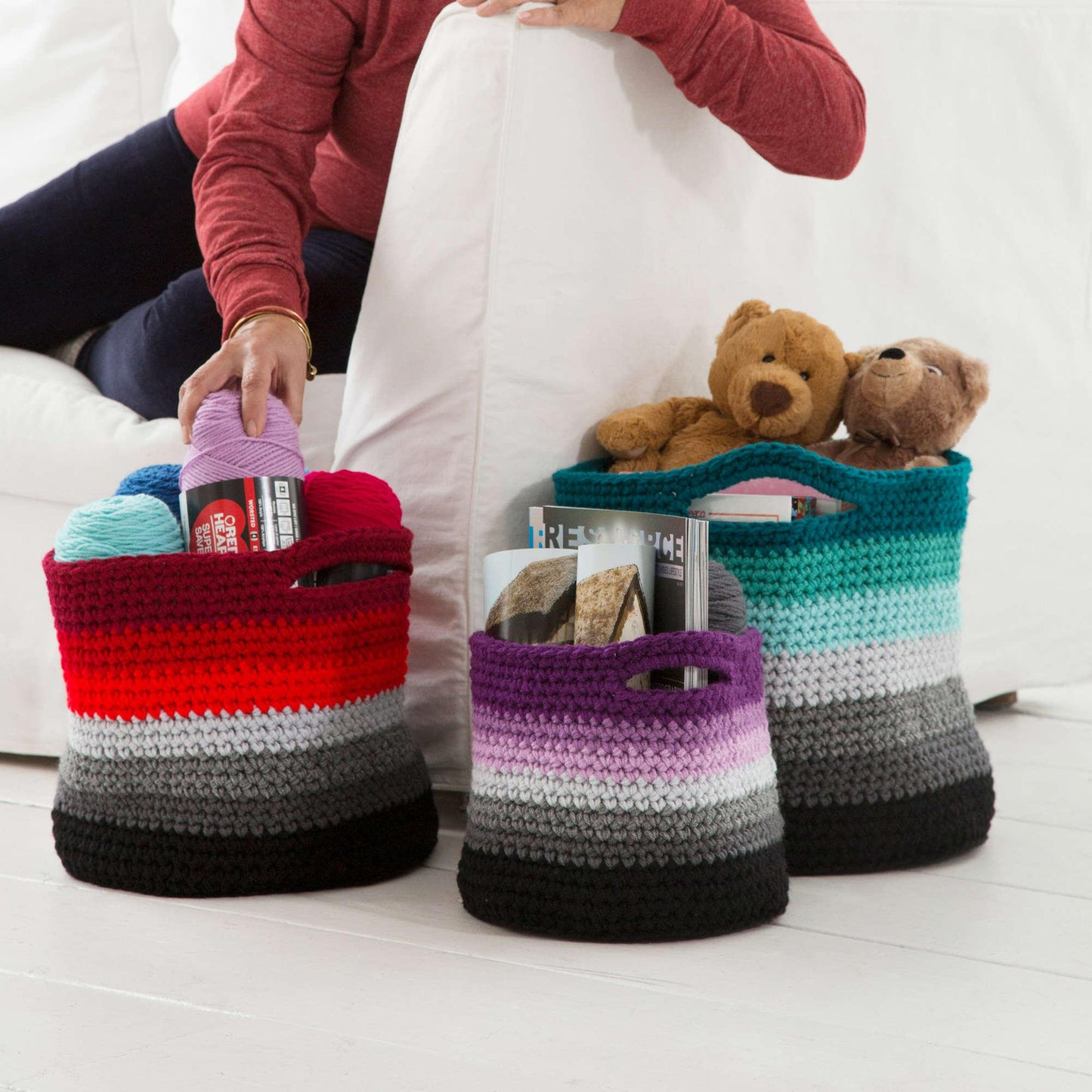 Red Heart Ombré Crochet Baskets