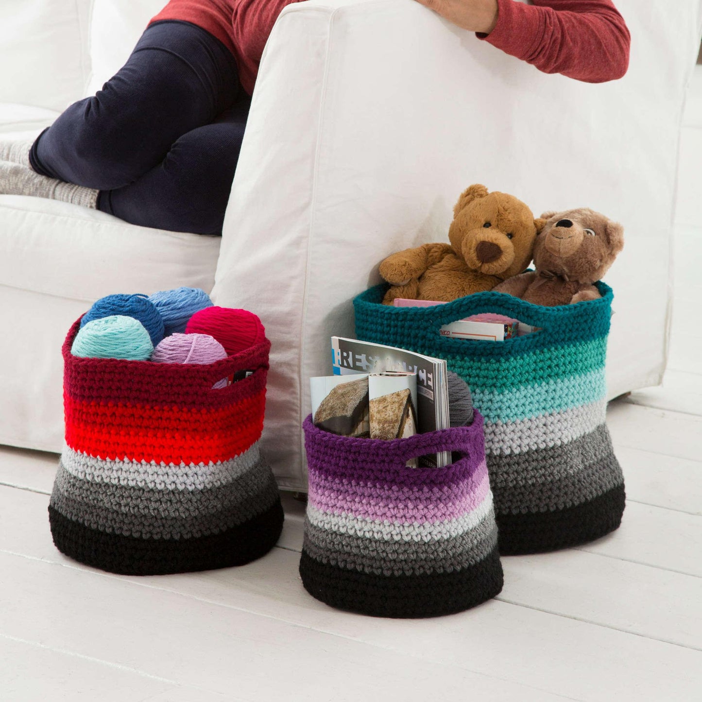 Red Heart Ombré Crochet Baskets