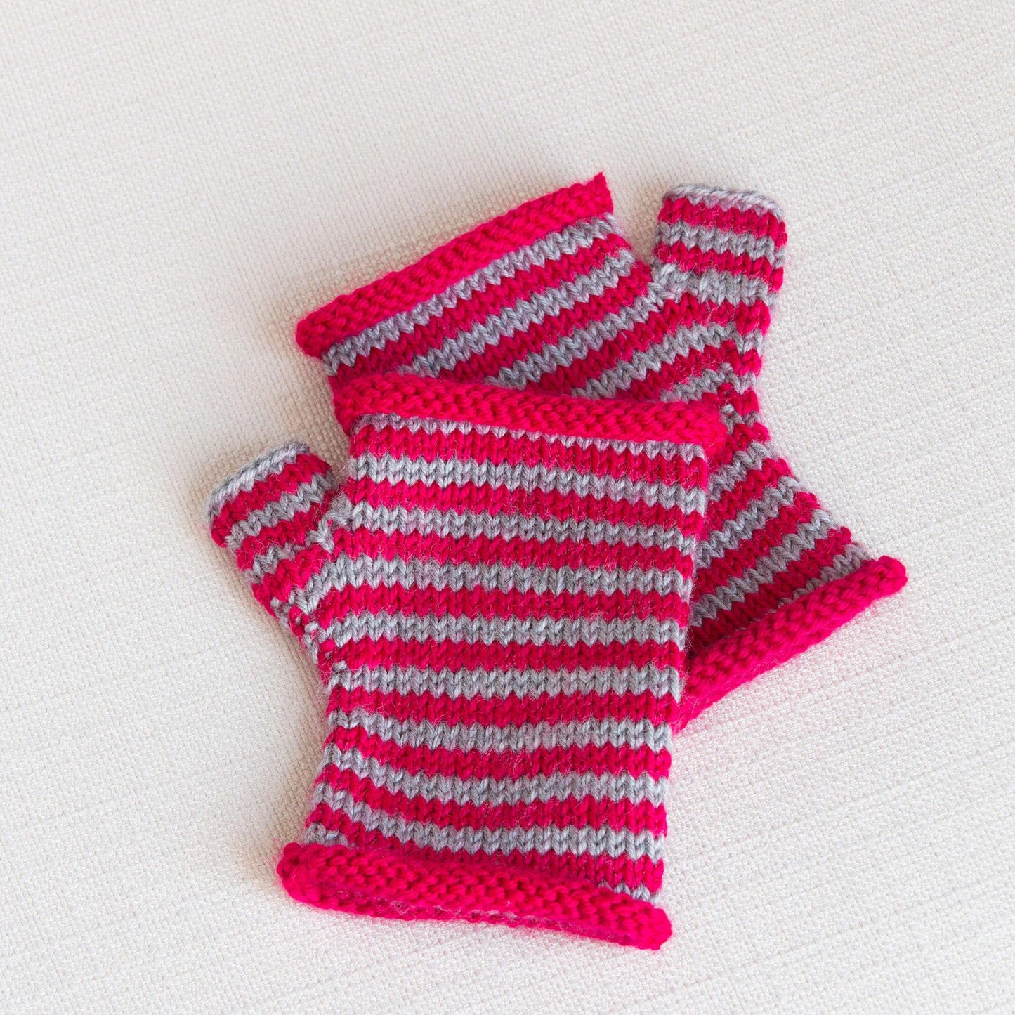 Red Heart Knit Sleek Striped Wristers