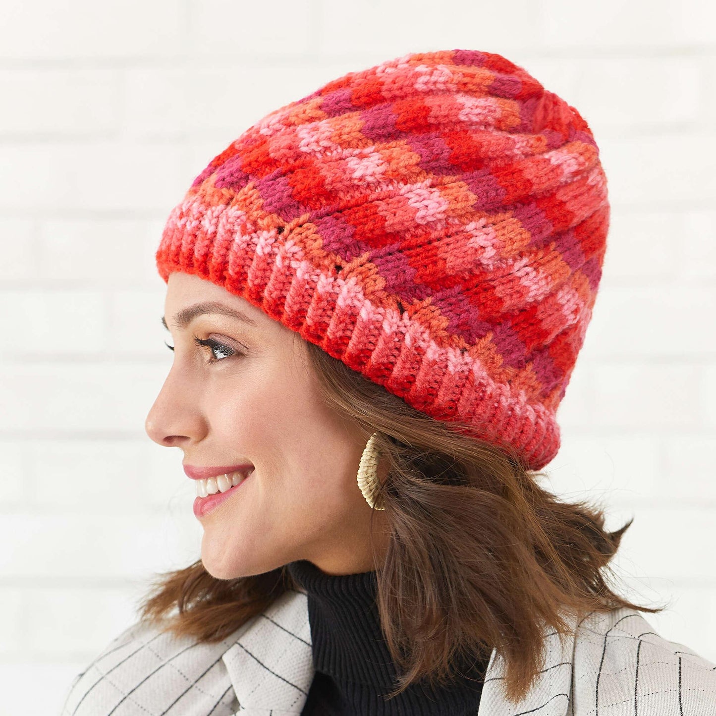 Red Heart Knit Twisted Stripes Hat