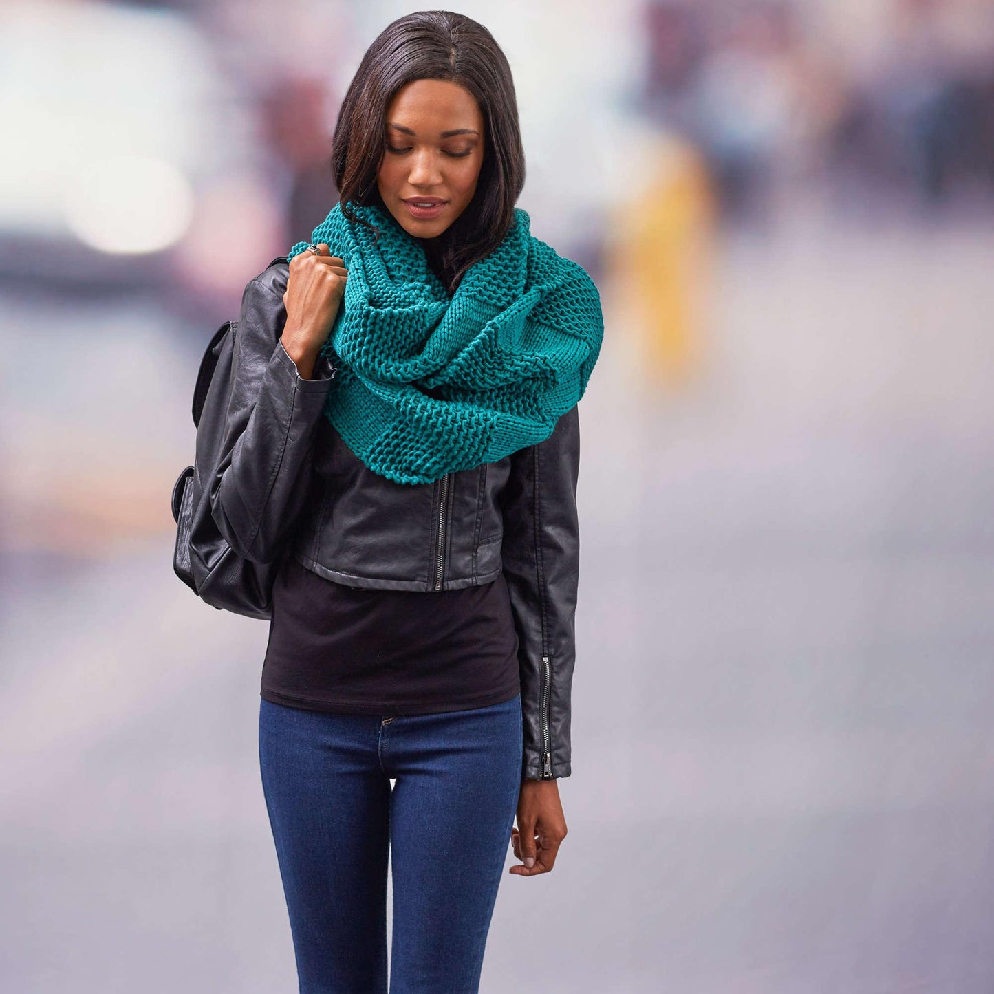 Red Heart Knit Textured Stripes Super Scarf