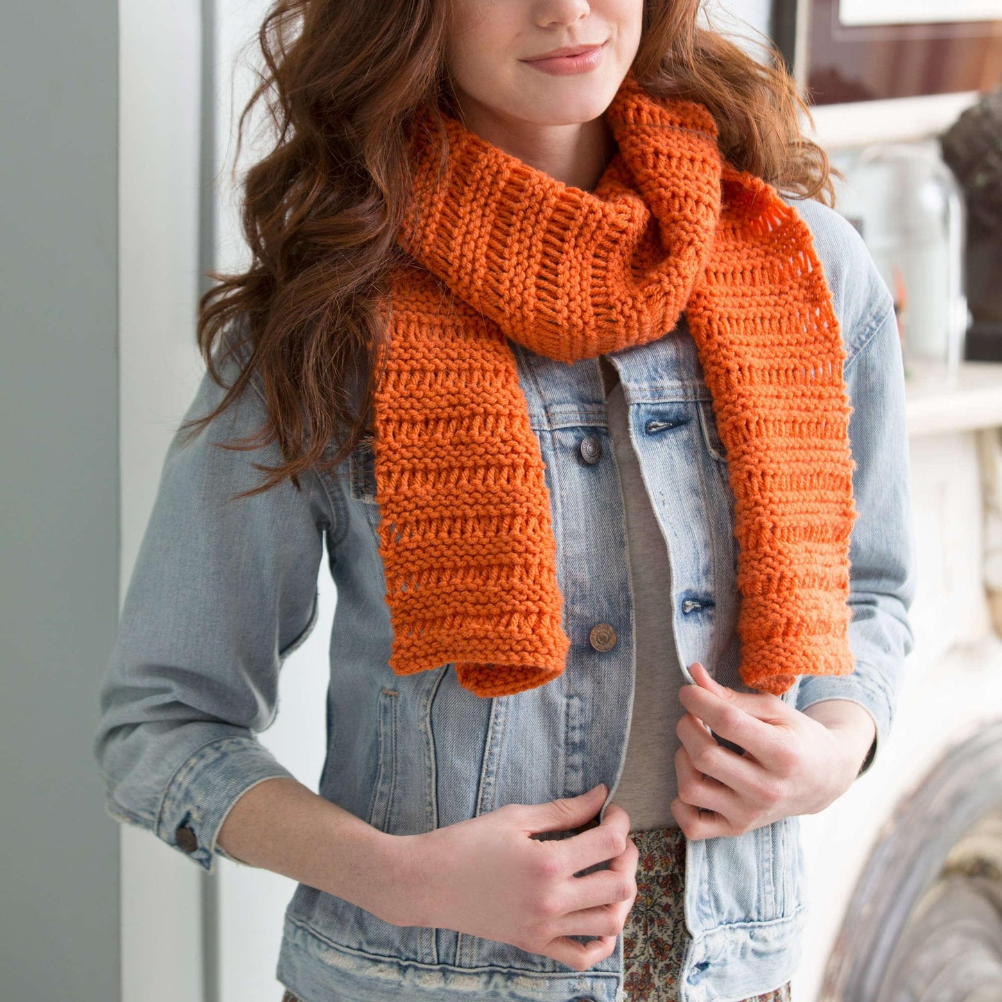 Red Heart Beginner Garter Drop-Stitch Scarf