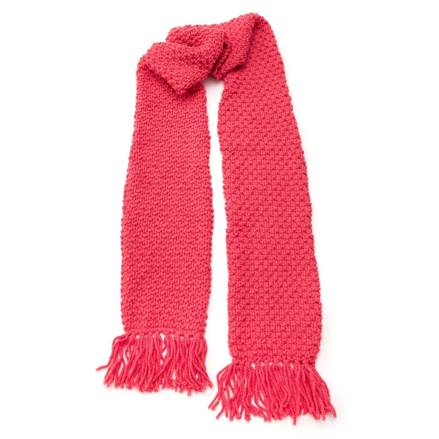 Red Heart Knit Textured Fringe Scarf