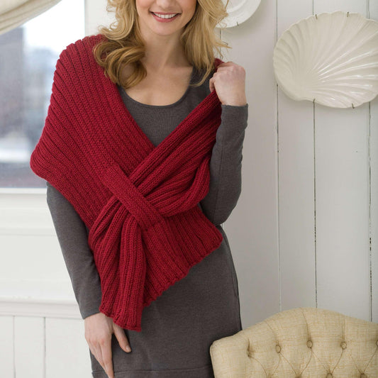 Red Heart Ribbed Slit Knit Shawl