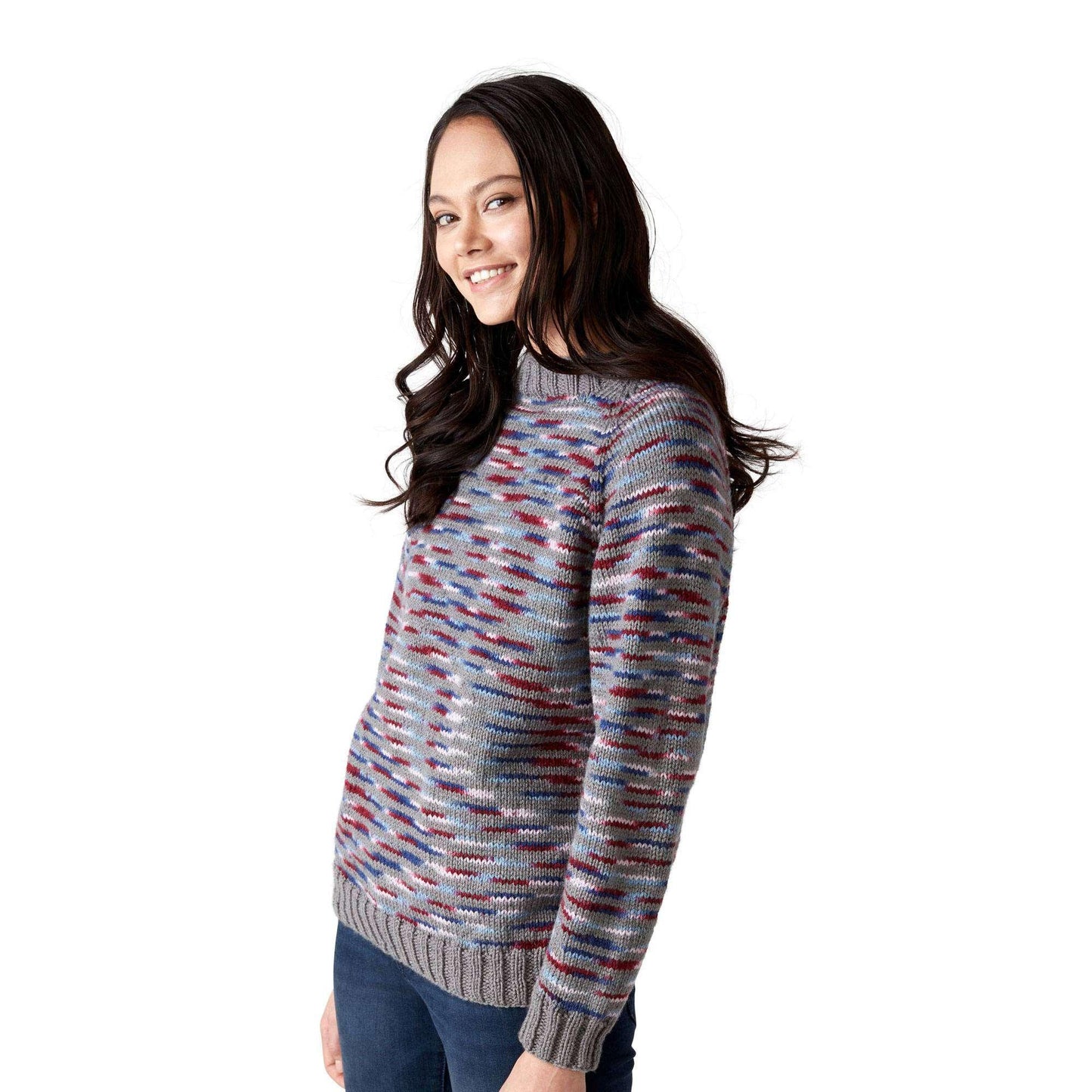 Red Heart Knit Striped Raglan Pullover