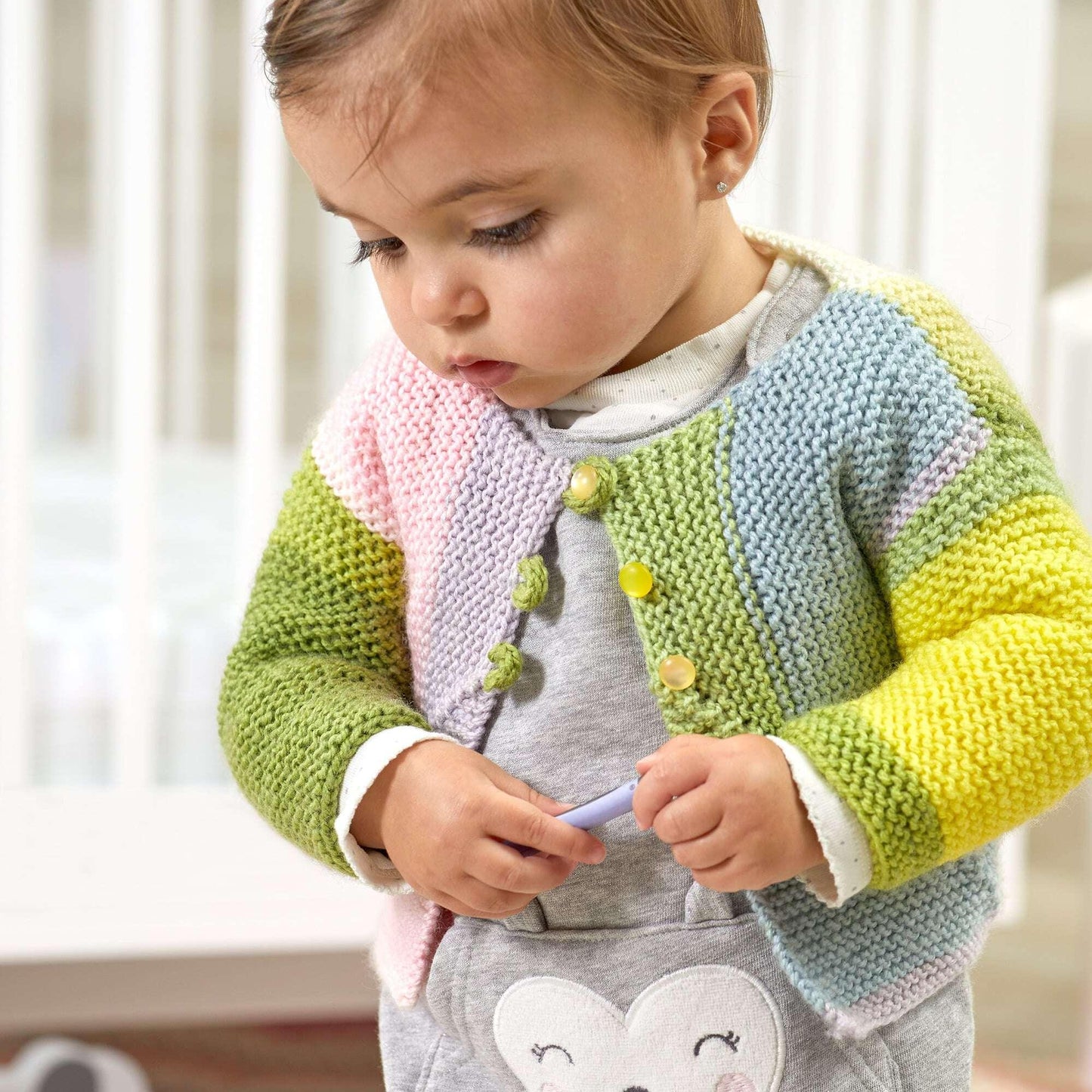 Red Heart Mitered Colorblock Baby Knit Cardigan