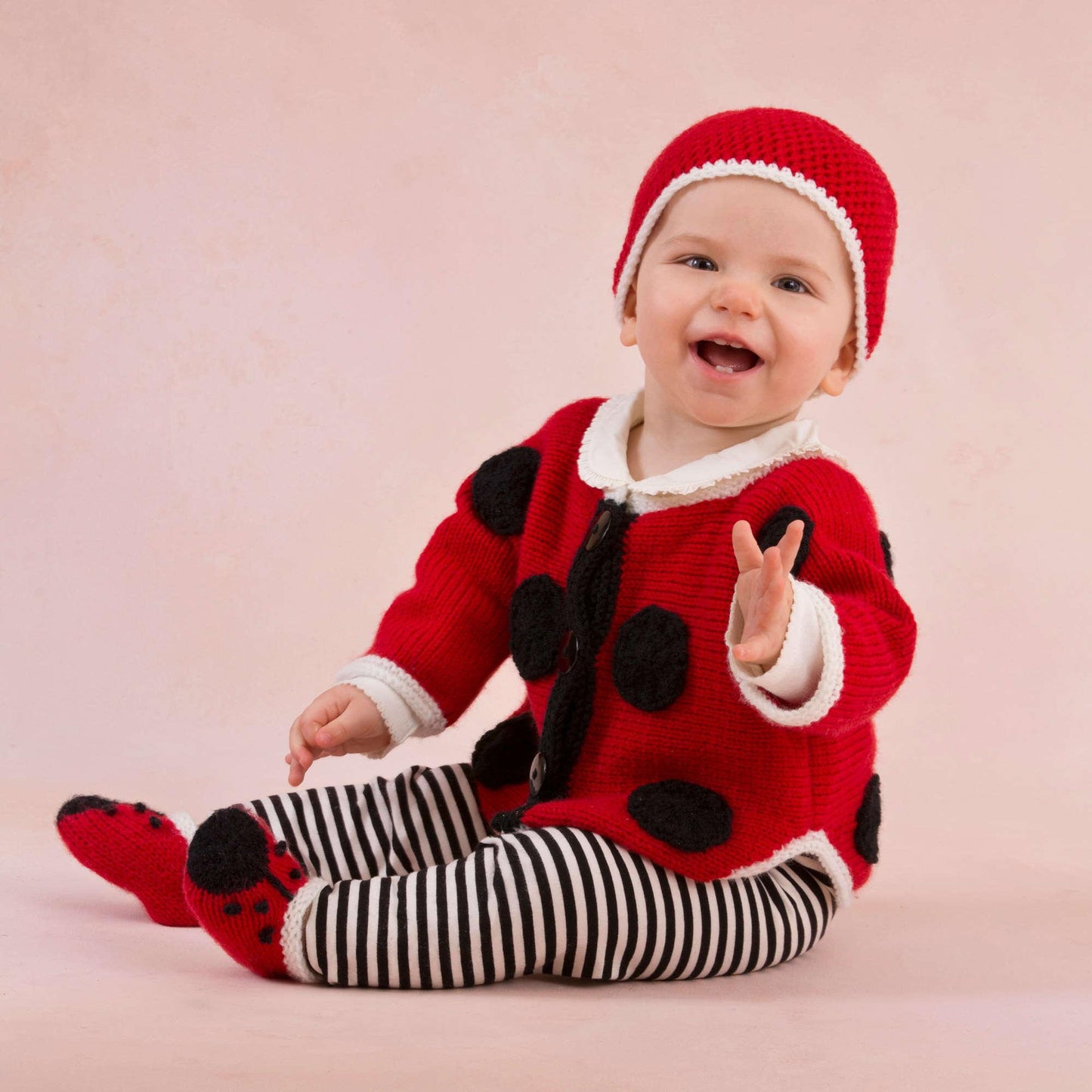 Red Heart Knit Sweet Lady Bug Baby Set