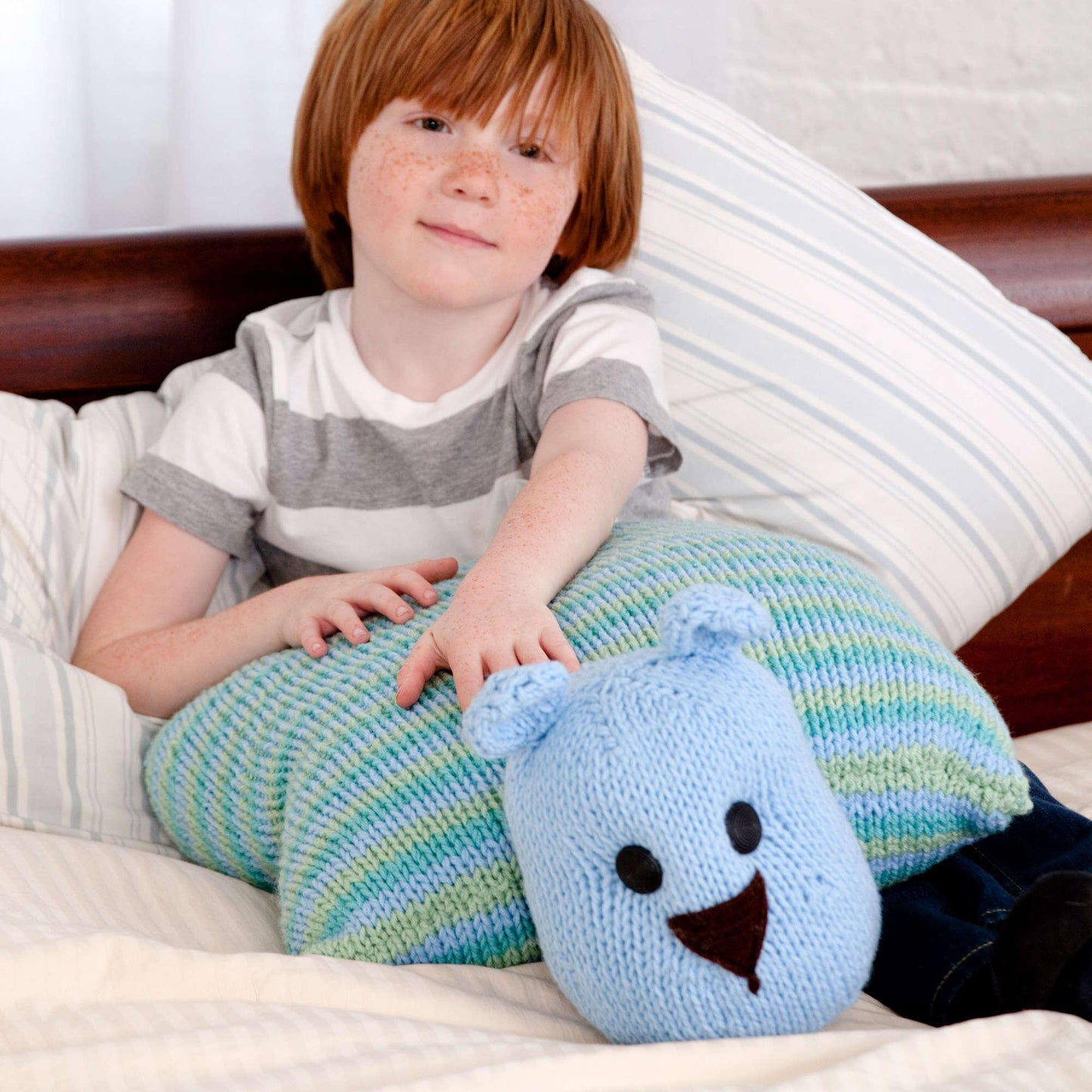 Red Heart Knit Teddy Bear Pillow Pal