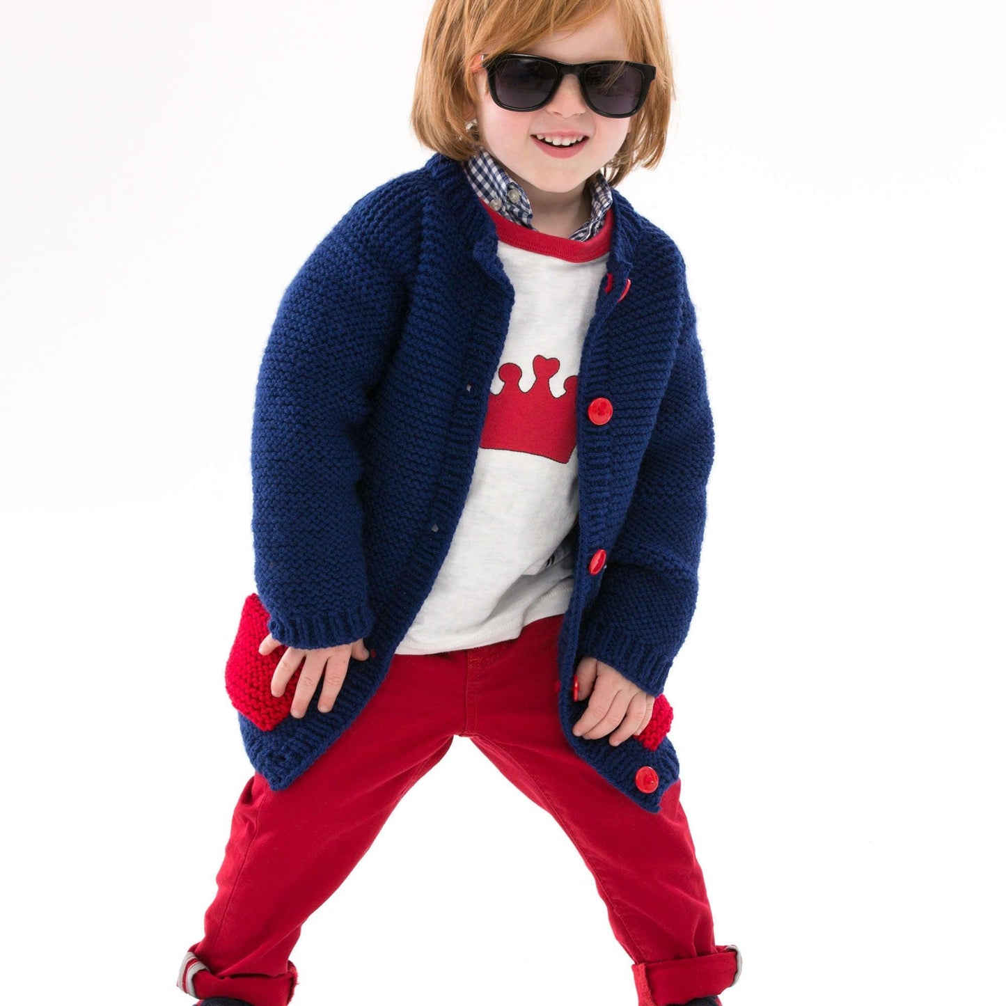 Red Heart Too Cool Boy's Knit Cardigan