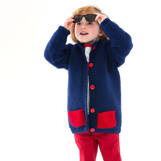 Red Heart Too Cool Boy's Knit Cardigan