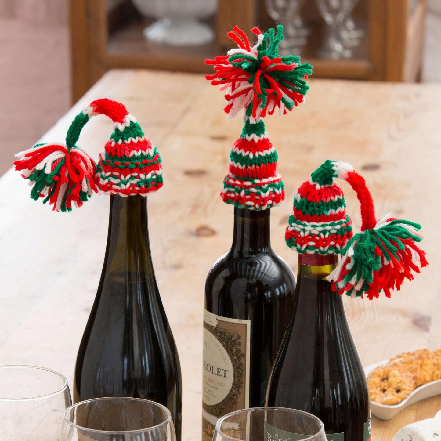 Red Heart Knit Holiday Bottle Beanies