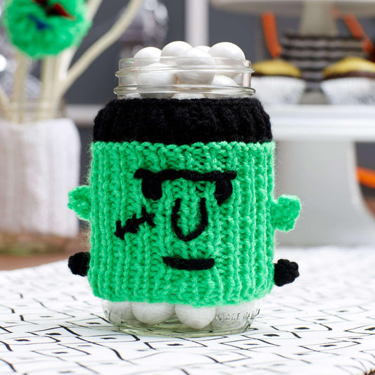 Red Heart Knit Spooky Frankenstein Jar Cozy