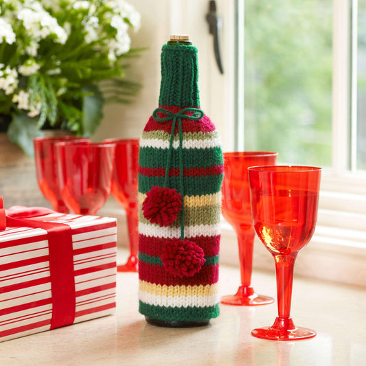 Red Heart Knit Striped Bottle Cozy