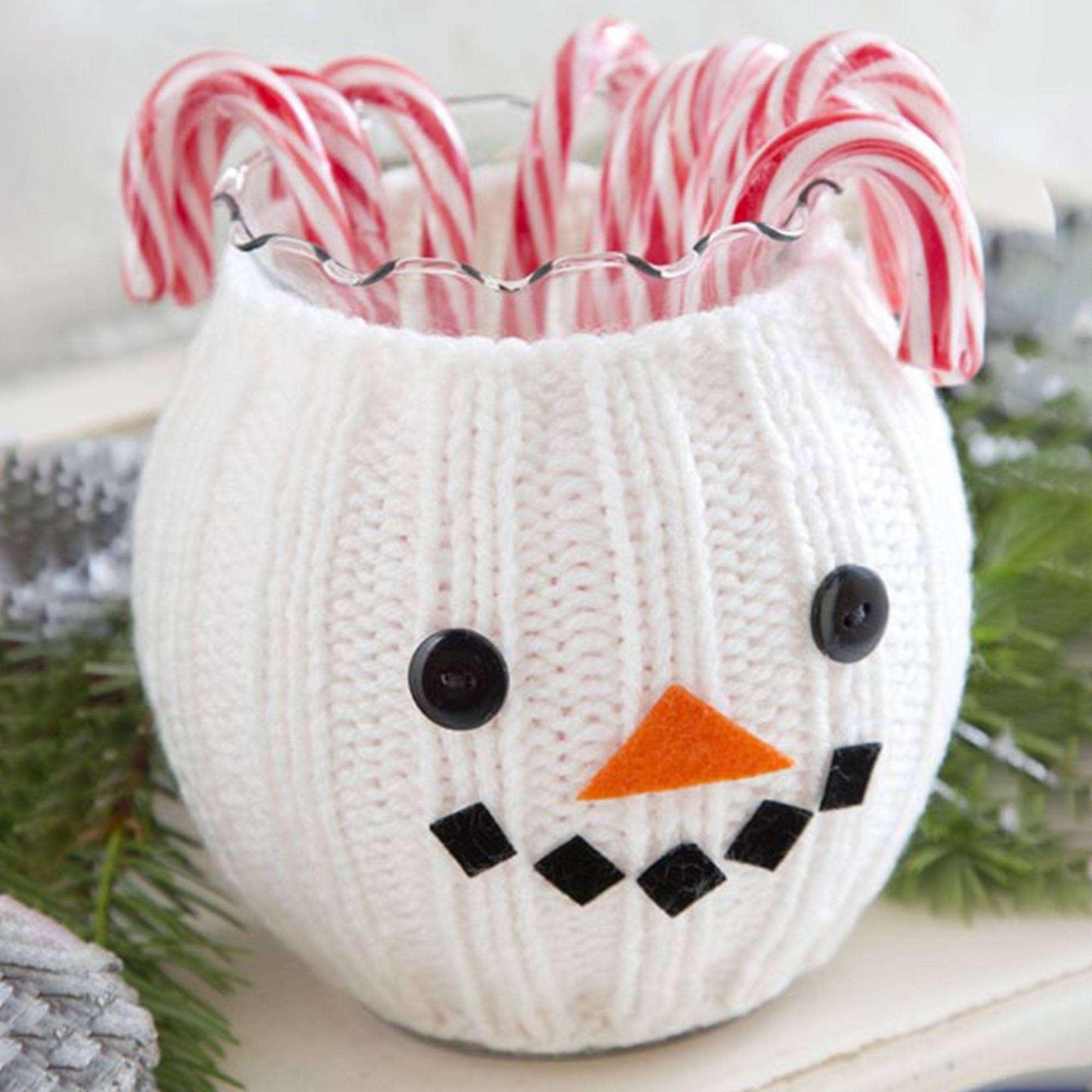 Red Heart Knit Snowman Jar Cozy