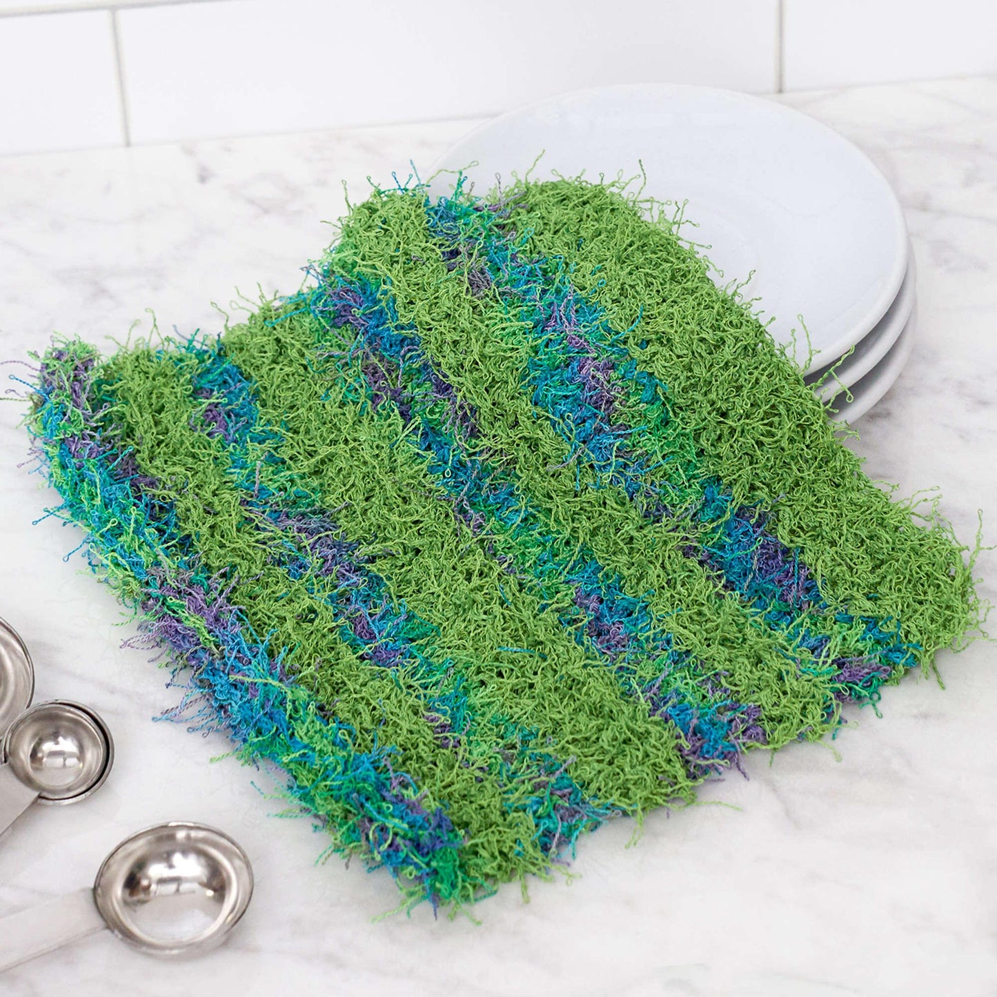 Red Heart Striped Knit Scrubby Dishcloth