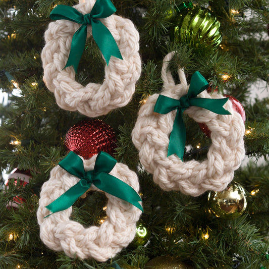 Red Heart Knit Wreath Ornaments