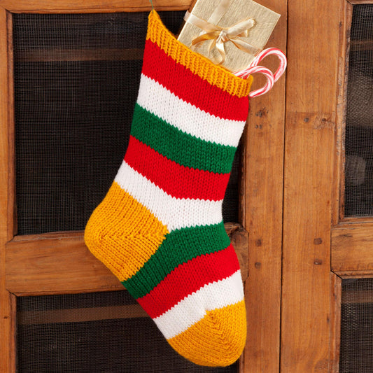 Red Heart Knit Striped Holiday Stocking