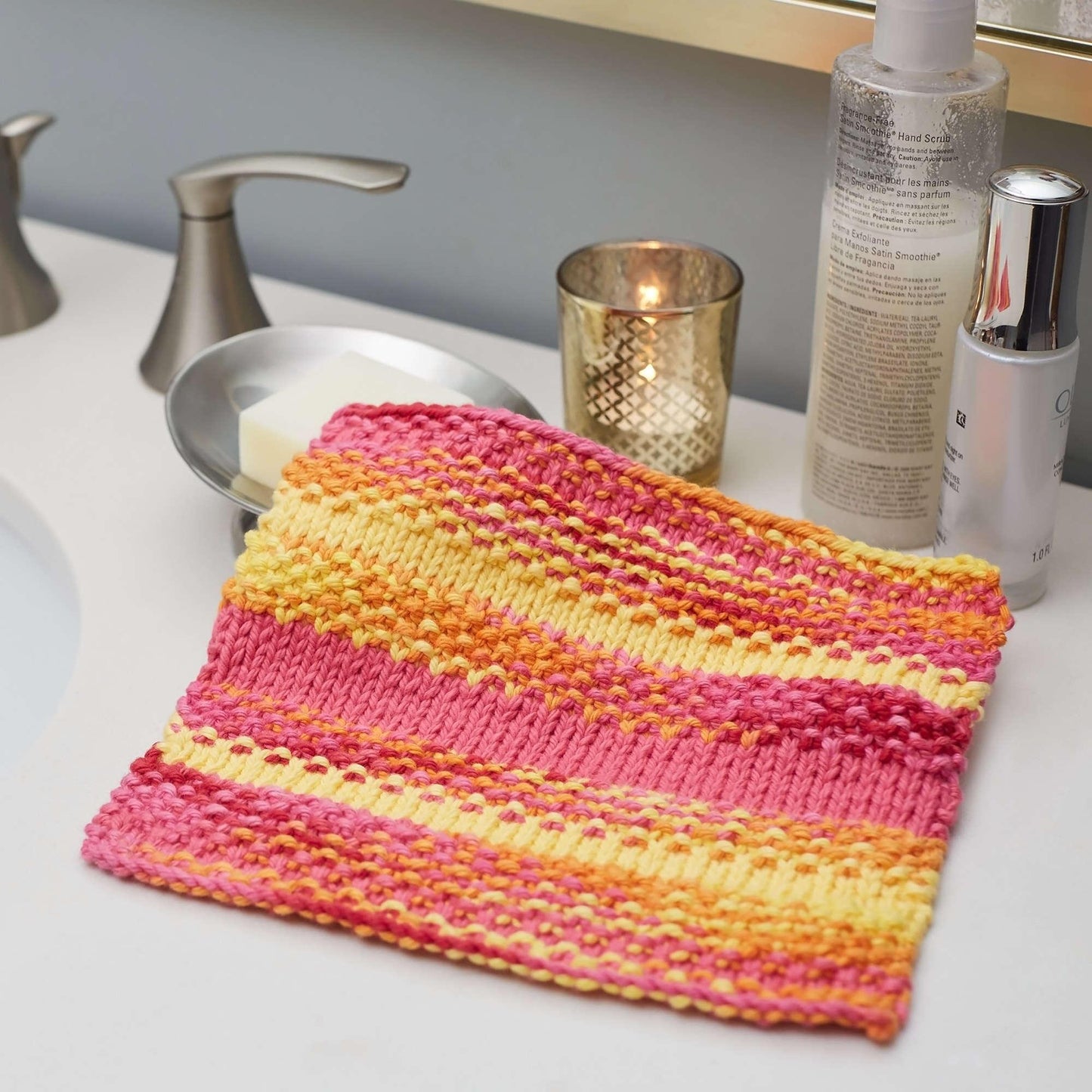 Red Heart Knit Textured Stripes Washcloth